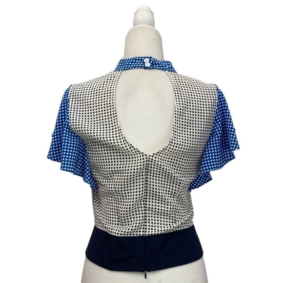 Katherine Kidd Polka Dot Flutter Sleeve Open back Blouse Top - Picture 9 of 13